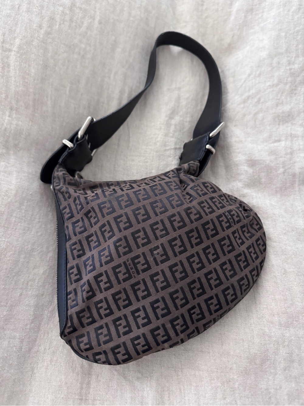 Fendi Logo Print Brown Oyster Bag
